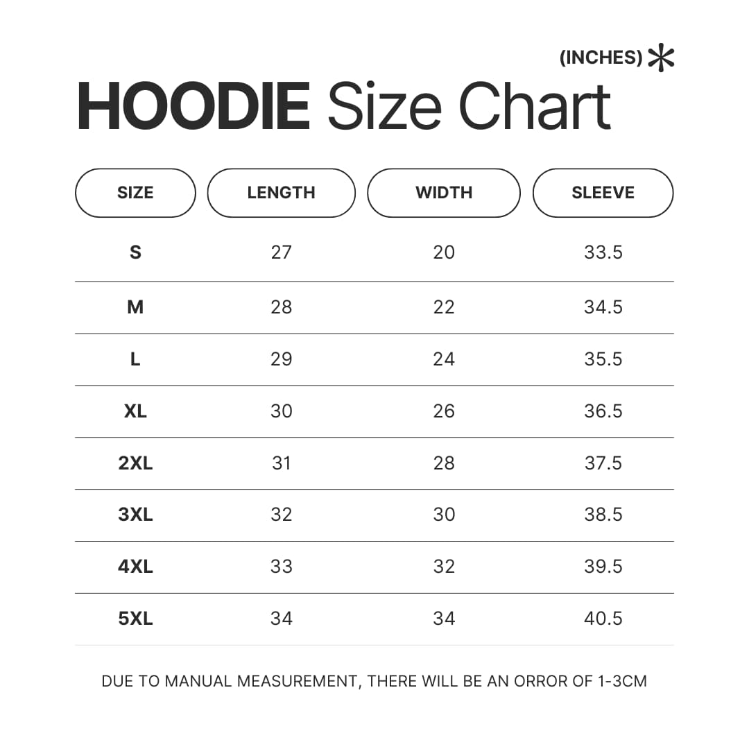 Hoodie Size Chart - Soul Eater Shop