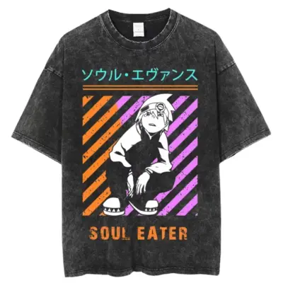 Soul Eater Printed Anime Mineral Wash T-Shirt