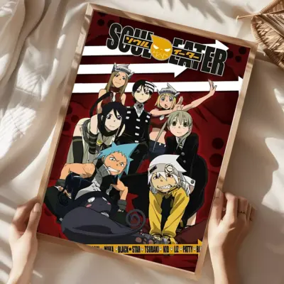 Anime Soul Eater Main Characters Red Background Wall Art